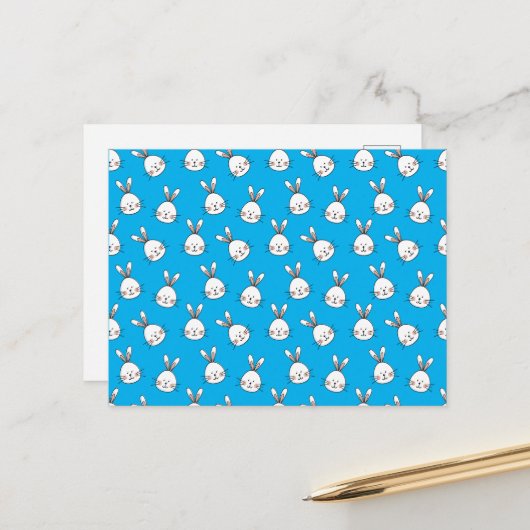 Cute Happy White Paaster Bunny Pattern Briefkaart (Voorkant / Achterkant in situ)