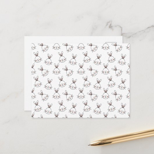 Cute Happy White Paaster Bunny Pattern Briefkaart (Voorkant / Achterkant in situ)