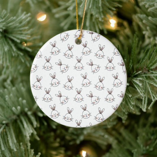 Cute Happy White Paaster Bunny Pattern Keramisch Ornament (Boom)