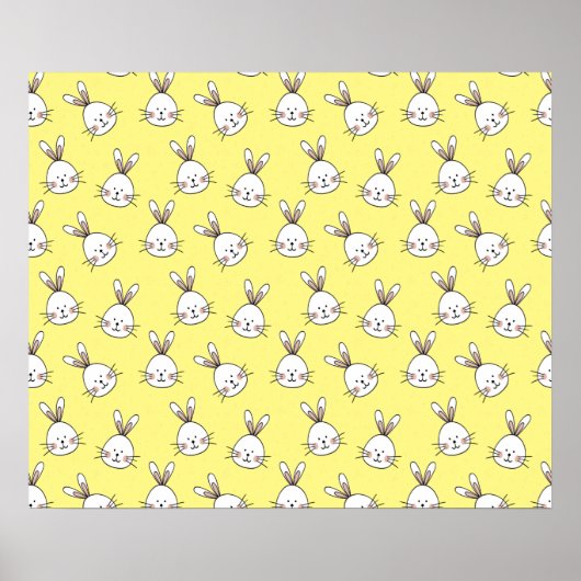 Cute Happy White Paaster Bunny Pattern Poster (Voorkant)