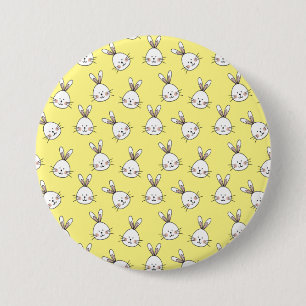 Cute Happy White Paaster Bunny Pattern Ronde Button 7,6 Cm