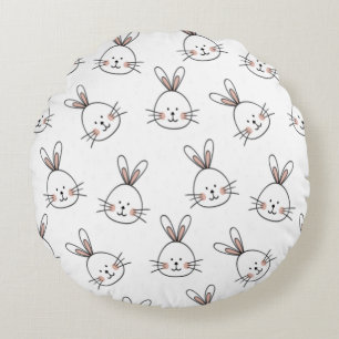 Cute Happy White Paaster Bunny Rond Kussen