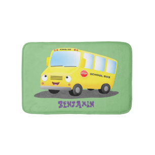 Cute happy yellow school bus cartoon badmat