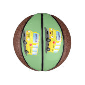 Cute happy yellow school bus cartoon basketbal (Verticaal)