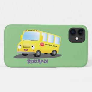 Cute happy yellow school bus cartoon iPhone 11 hoesje