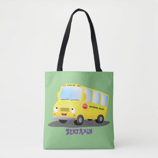 Cute happy yellow school bus cartoon draagtas (Voorkant)