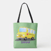 Cute happy yellow school bus cartoon draagtas (Achterkant)
