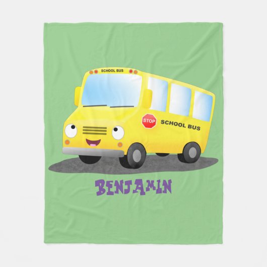 Cute happy yellow school bus cartoon fleece deken (Voorkant)