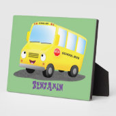 Cute happy yellow school bus cartoon fotoplaat (Zijkant)