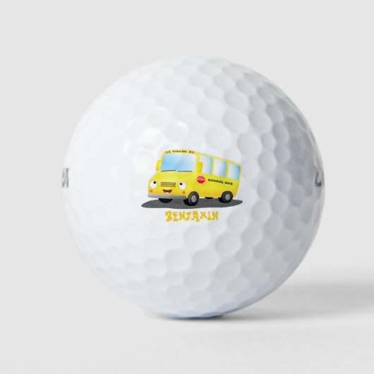 Cute happy yellow school bus cartoon golfballen (Voorkant)