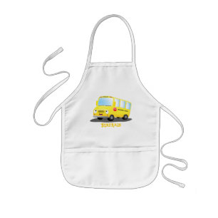 Cute happy yellow school bus cartoon kinder schort