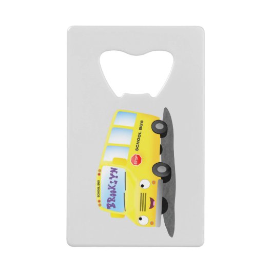 Cute happy yellow school bus cartoon kredietkaart flessenopener (Voorkant)
