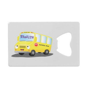 Cute happy yellow school bus cartoon kredietkaart flessenopener