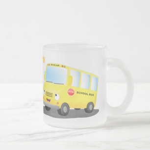 Cute happy yellow school bus cartoon matglas koffiemok