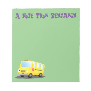 Cute happy yellow school bus cartoon notitieblok