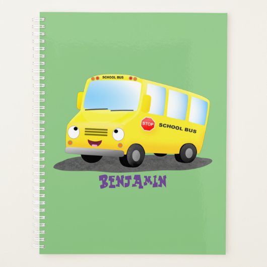Cute happy yellow school bus cartoon planner (Voorkant)