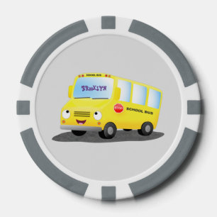 Cute happy yellow school bus cartoon poker chips