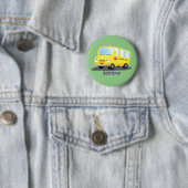 Cute happy yellow school bus cartoon ronde button 5,7 cm (In situ)