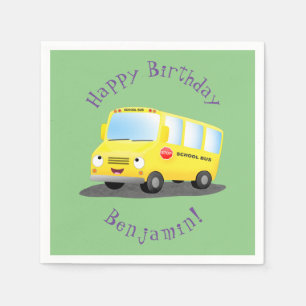 Cute happy yellow school bus cartoon servet