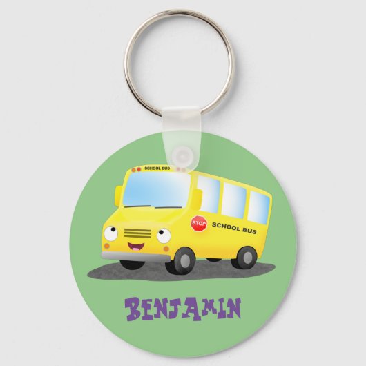 Cute happy yellow school bus cartoon sleutelhanger (Voorkant)