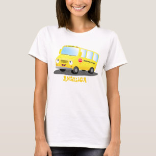 Cute happy yellow school bus cartoon t-shirt