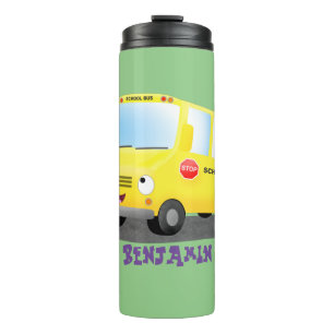 Cute happy yellow school bus cartoon thermosbeker