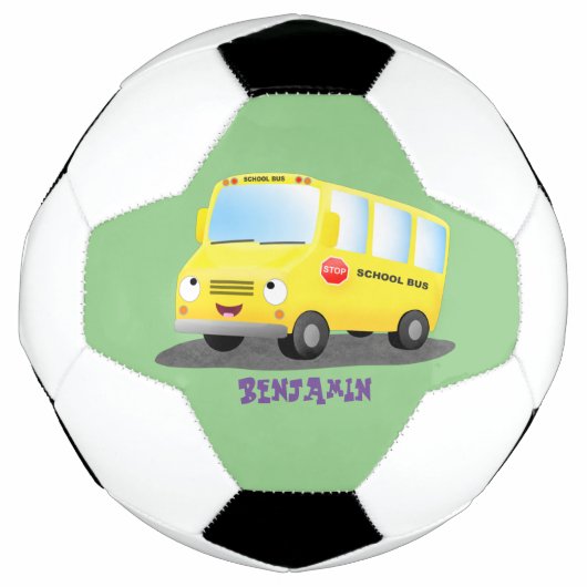 Cute happy yellow school bus cartoon voetbal (Voorkant)