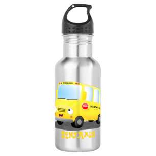 Cute happy yellow school bus cartoon waterfles