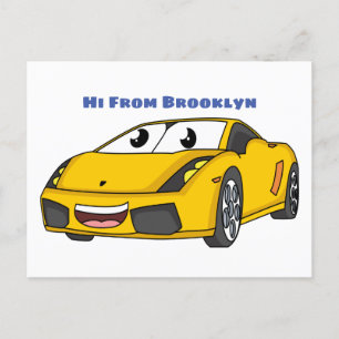Cute happy yellow sport car cartoon briefkaart