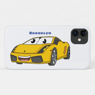 Cute happy yellow sport car cartoon iPhone 11 hoesje