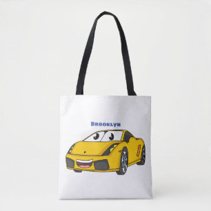 Cute happy yellow sport car cartoon draagtas