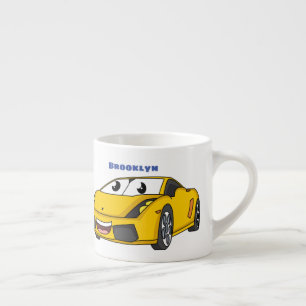 Cute happy yellow sport car cartoon espresso kop