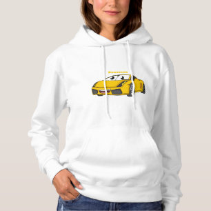 Cute happy yellow sport car cartoon hoodie