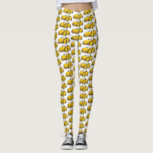 Cute happy yellow sport car cartoon leggings