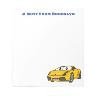 Cute happy yellow sport car cartoon  notitieblok