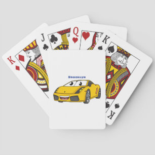 Cute happy yellow sport car cartoon pokerkaarten