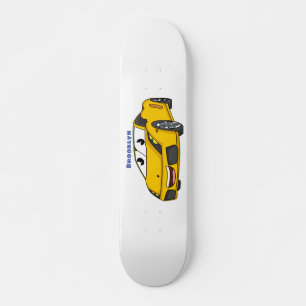 Cute happy yellow sport car cartoon skateboard