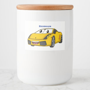 Cute happy yellow sport car cartoon voedselcontainer etiket