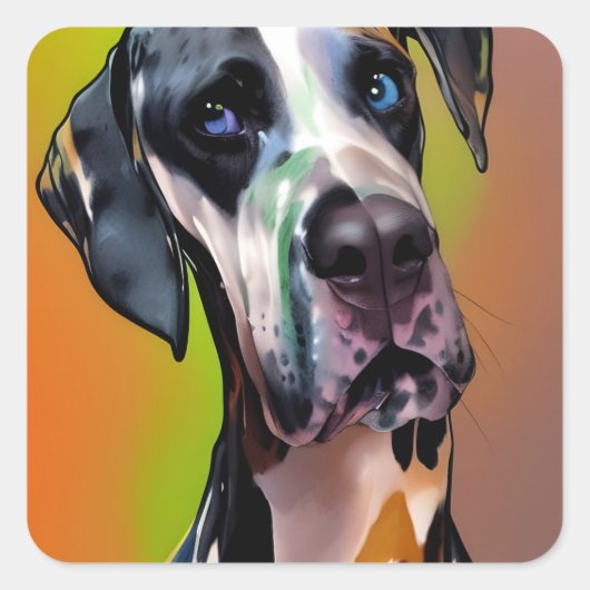 Cute Harlequin Great Dane Vierkante Sticker (Voorkant)