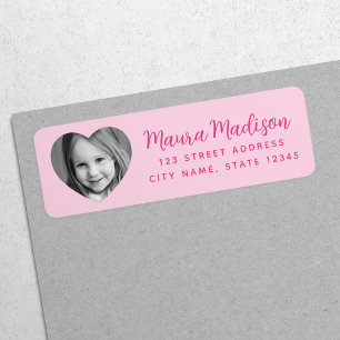 Cute hartfoto roze return address etiket