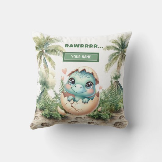 Cute Hatching Bientôt Baby Dinosaur Coussin d'aqua (Verso)