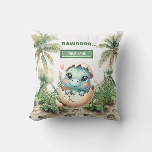 Cute Hatching Bientôt Baby Dinosaur Coussin d'aqua (Recto)