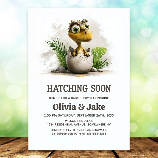 Cute Hatching Soon Dinosaur Baby Shower Invitation