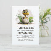 Cute Hatching Soon Dinosaur Baby Shower Invitation (Debout devant)