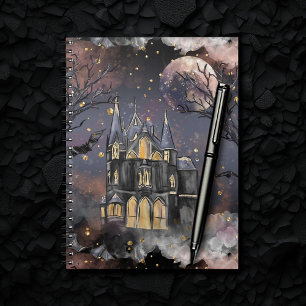 Cute Haunted House   Spooky Full Moon Trees Bats Notitieboek