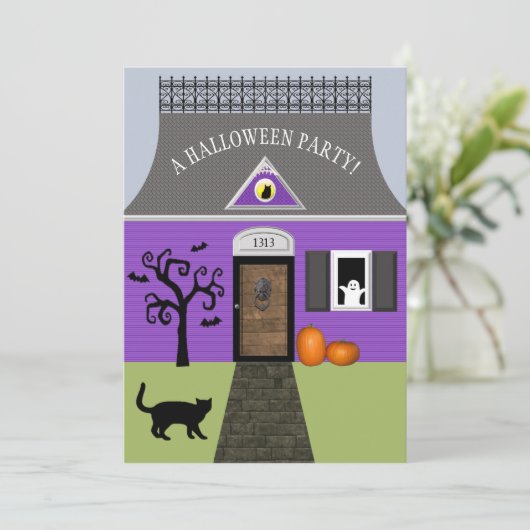 Cute Haunted Maison Halloween Invitation (Debout devant)