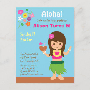 Cute Hawaii Hula Girl Luau Birthday Party Kaart