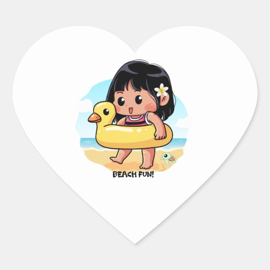 Cute Hawaiian Beach Day Hart Sticker (Voorkant)