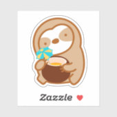 Cute Hawaiian Coconut Drink Sloth Sticker (Vel)