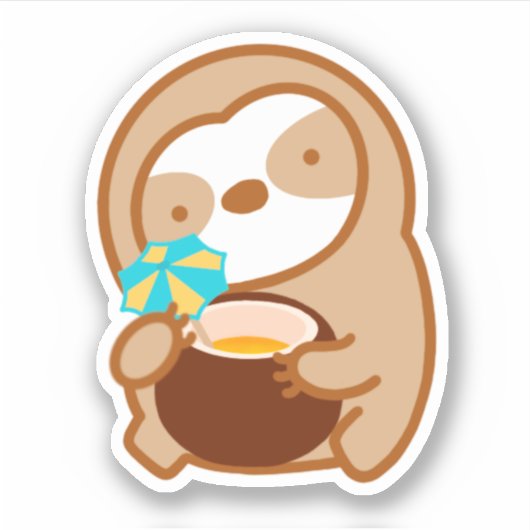 Cute Hawaiian Coconut Drink Sloth Sticker (Voorkant)